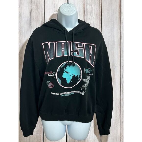 Women's Divided By H&M Black NASA Pullover Hoodie Sz S Sweatshirt Cotton Blend - Picture 2 of 6